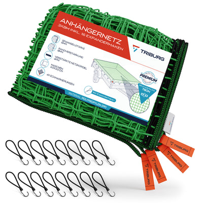 Anhängernetz mit Eckmarkierungen und Randverstärkung inkl. Expander-Haken