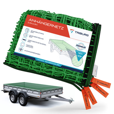 Anhängernetz mit Eckmarkierungen und Randverstärkung